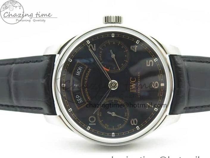 MIROTIME 0505 Portuguese Real PR Real Annual Calendar IW503502 ZF 1:1 Best Edition Black Dial Steel Markers on Black Leather Strap A StreetReady 7134